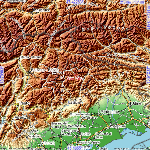 Topographic map of San Vito