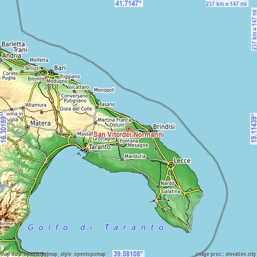 Topographic map of San Vito dei Normanni