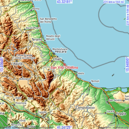 Topographic map of San Vito Chietino