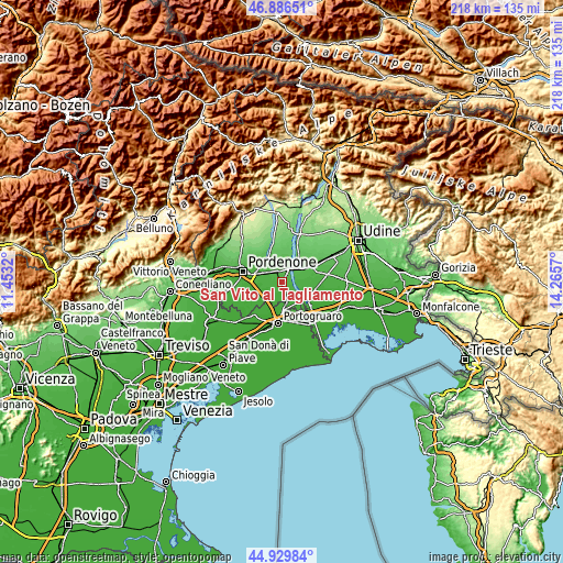 Topographic map of San Vito al Tagliamento