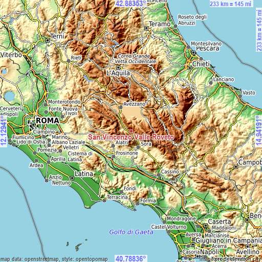 Topographic map of San Vincenzo Valle Roveto