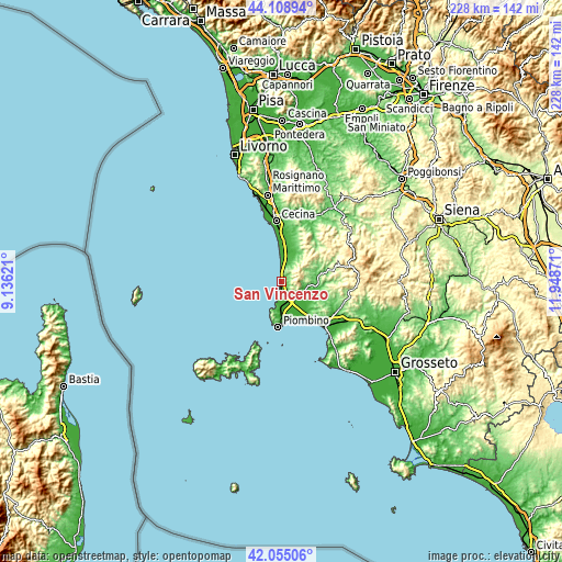 Topographic map of San Vincenzo