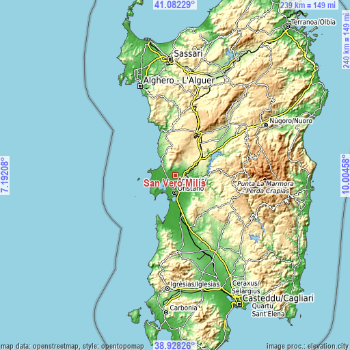 Topographic map of San Vero Milis