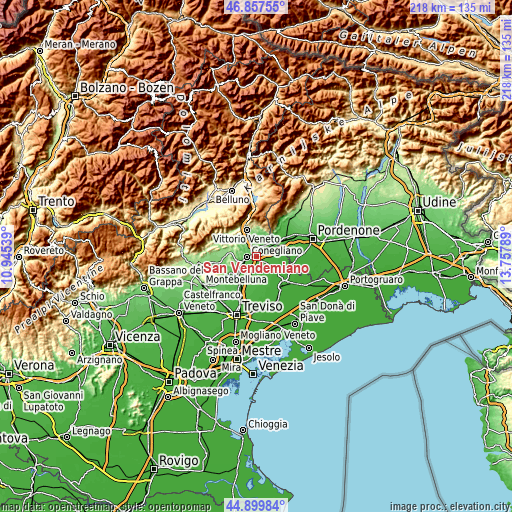 Topographic map of San Vendemiano