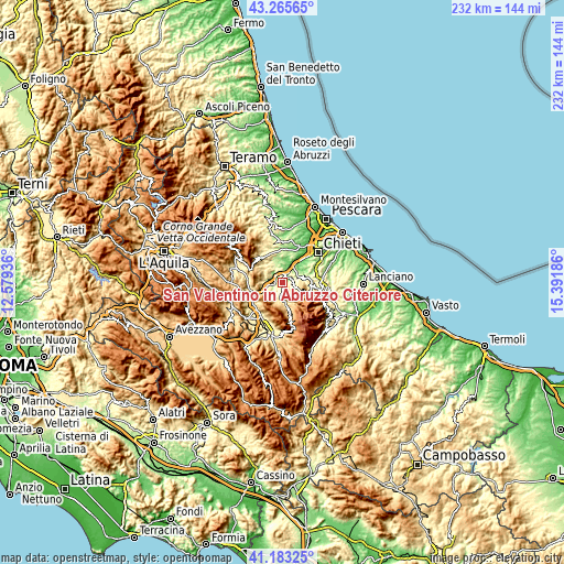 Topographic map of San Valentino in Abruzzo Citeriore