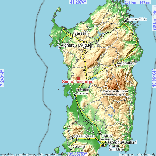 Topographic map of Santu Lussurgiu