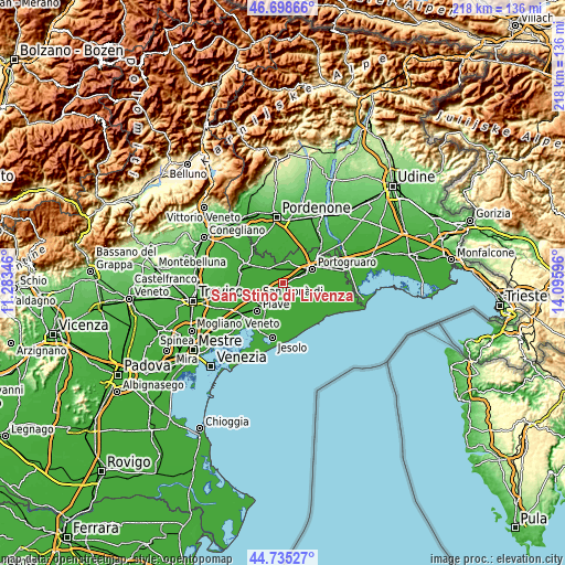 Topographic map of San Stino di Livenza