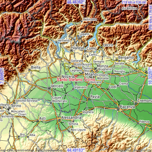 Topographic map of Santo Stefano Ticino