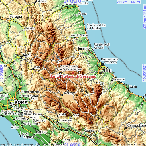 Topographic map of Santo Stefano di Sessanio