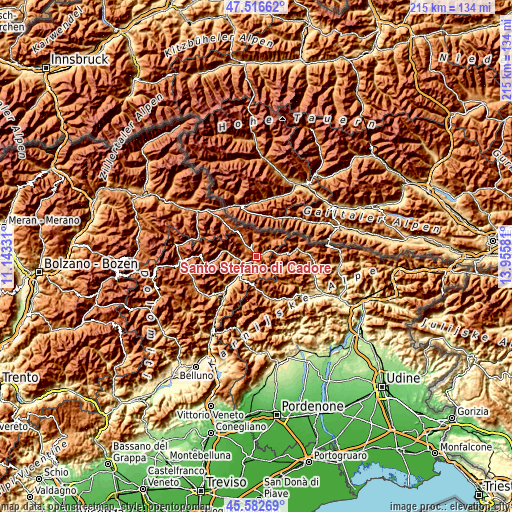 Topographic map of Santo Stefano di Cadore