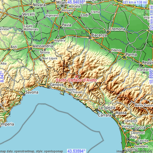 Topographic map of Santo Stefano d'Aveto