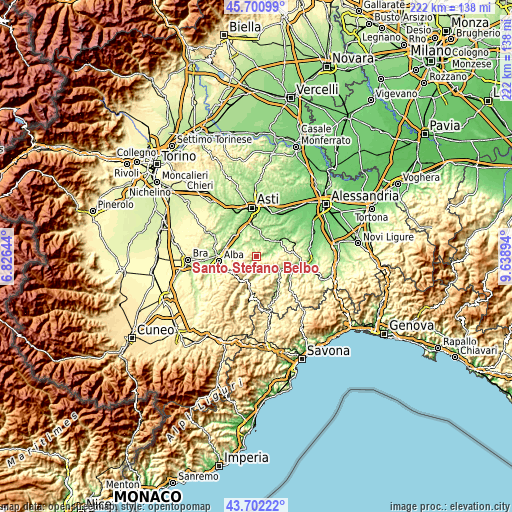 Topographic map of Santo Stefano Belbo