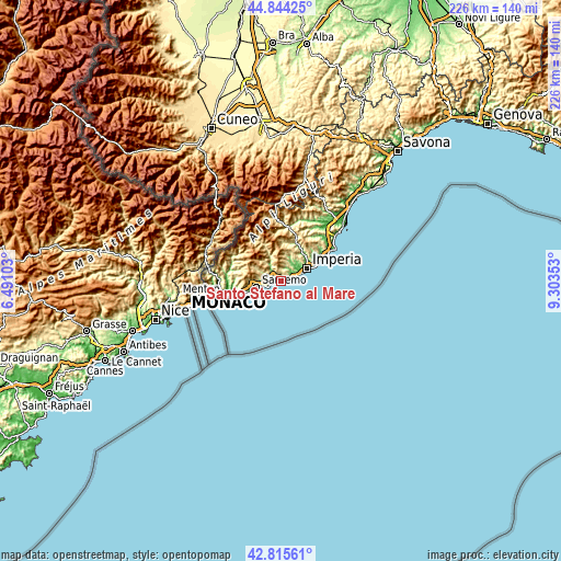 Topographic map of Santo Stefano al Mare