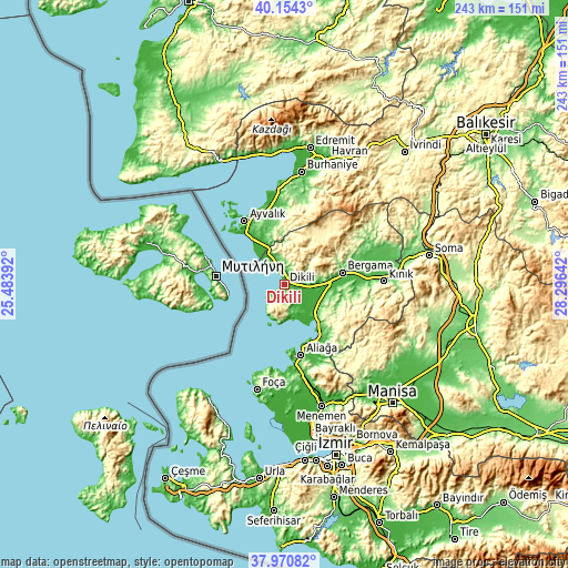 Topographic map of Dikili