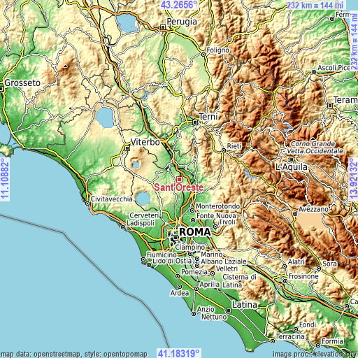 Topographic map of Sant'Oreste