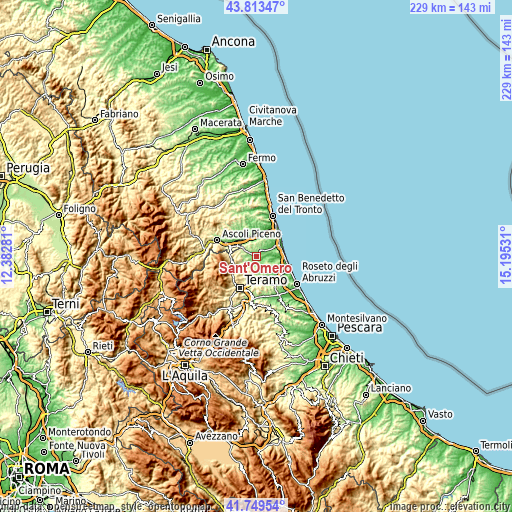 Topographic map of Sant'Omero