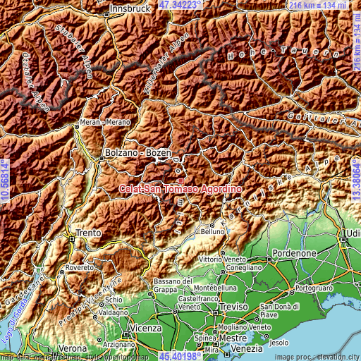 Topographic map of Celat-San Tomaso Agordino