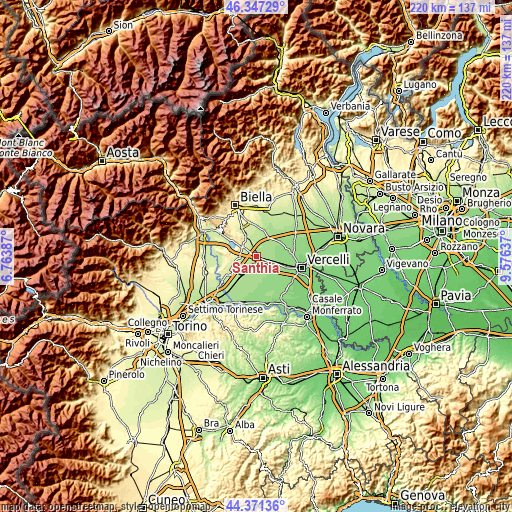 Topographic map of Santhià