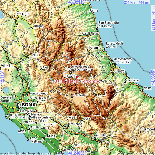 Topographic map of Sant'Eusanio Forconese