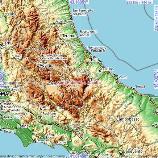 Topographic map of Sant'Eufemia a Maiella