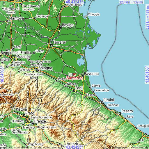 Topographic map of Santerno