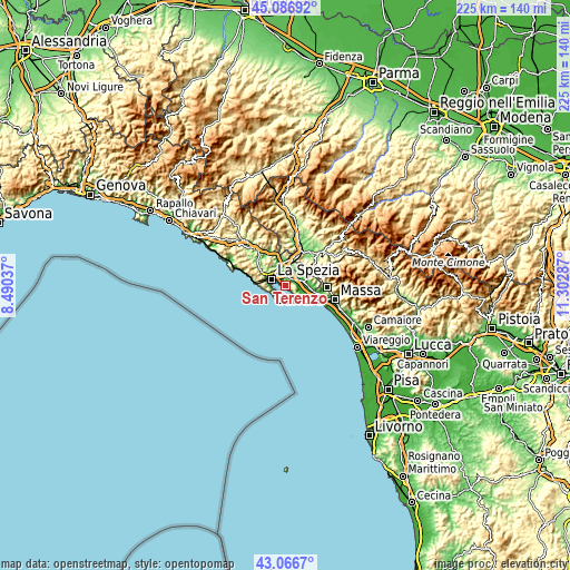 Topographic map of San Terenzo