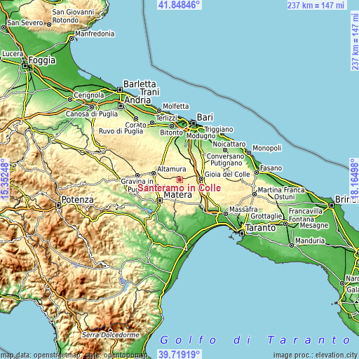 Topographic map of Santeramo in Colle
