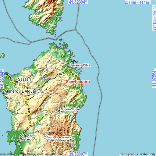 Topographic map of San Teodoro