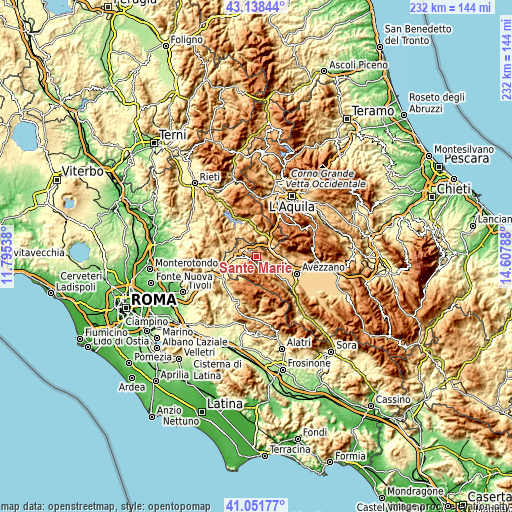 Topographic map of Sante Marie