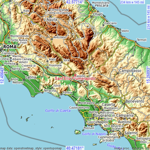 Topographic map of Sant'Elia Fiumerapido