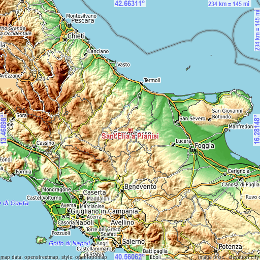 Topographic map of Sant'Elia a Pianisi