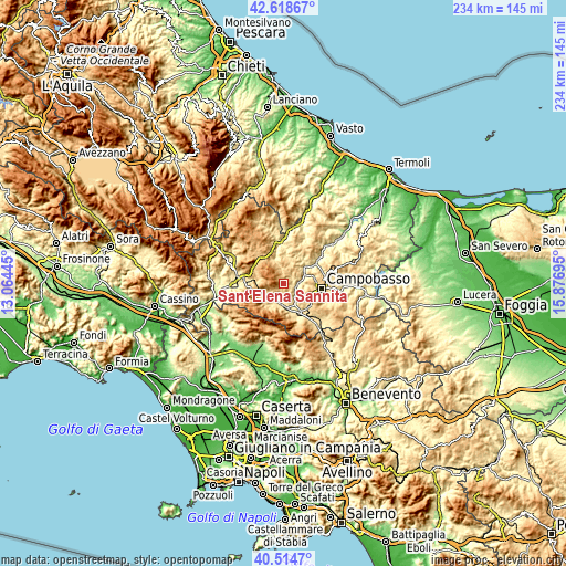 Topographic map of Sant'Elena Sannita