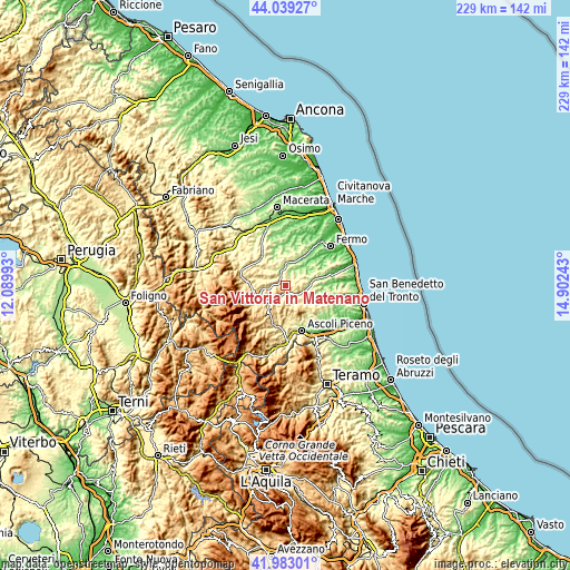 Topographic map of San Vittoria in Matenano