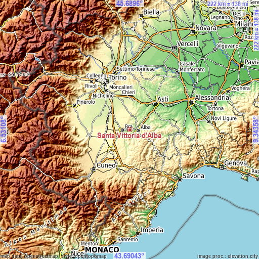 Topographic map of Santa Vittoria d'Alba