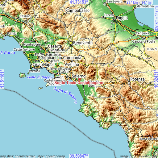 Topographic map of Santa Tecla-Castelpagano