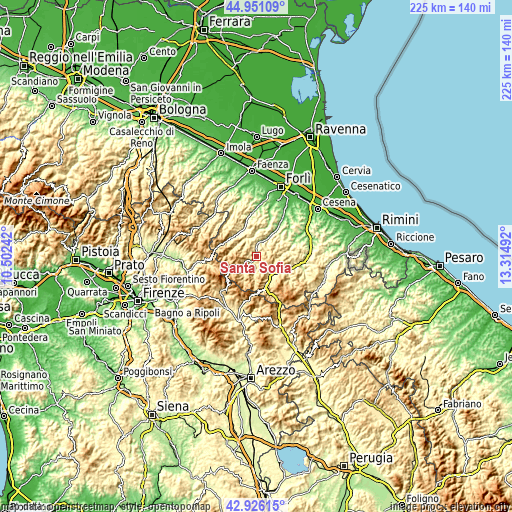 Topographic map of Santa Sofia