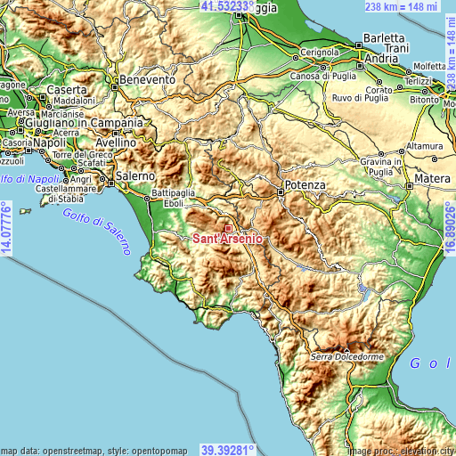 Topographic map of Sant'Arsenio