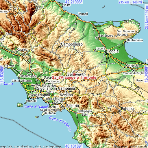 Topographic map of Sant'Arcangelo Trimonte