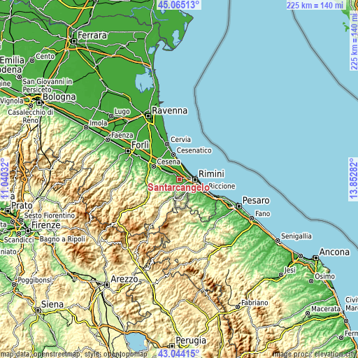 Topographic map of Santarcangelo
