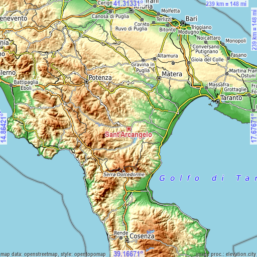 Topographic map of Sant'Arcangelo