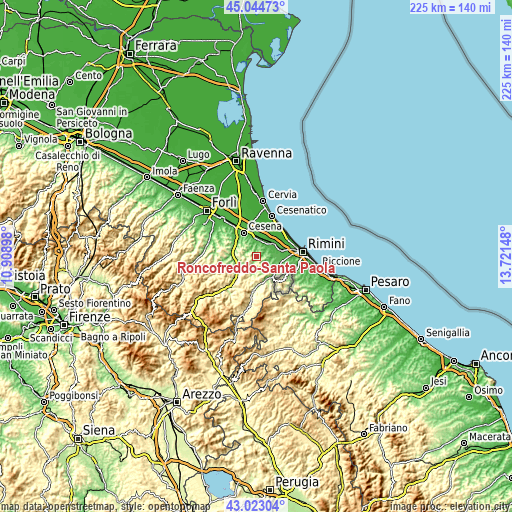 Topographic map of Roncofreddo-Santa Paola