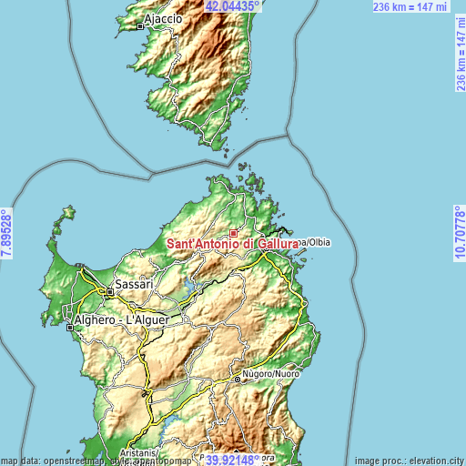 Topographic map of Sant'Antonio di Gallura