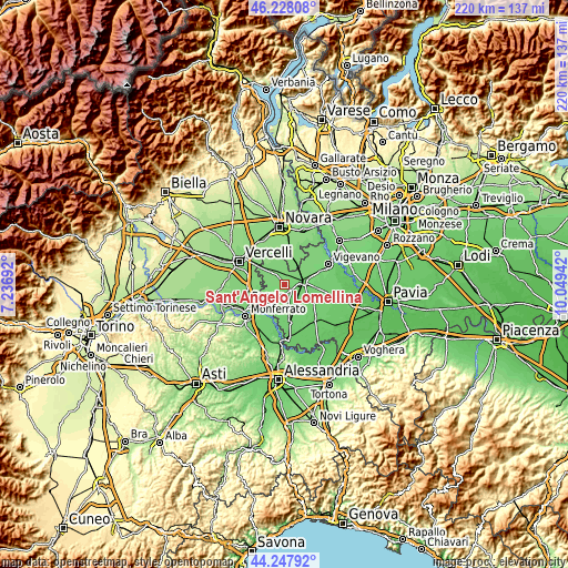 Topographic map of Sant'Angelo Lomellina