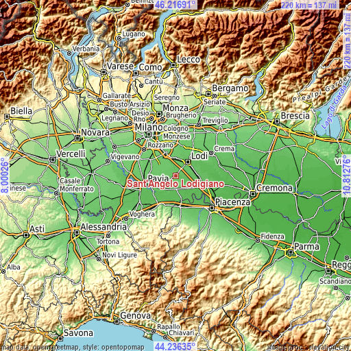 Topographic map of Sant'Angelo Lodigiano