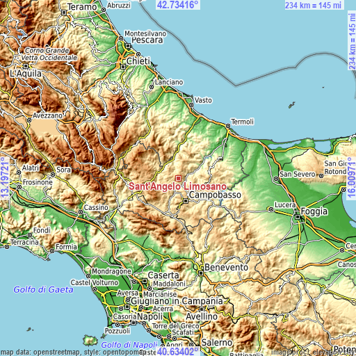 Topographic map of Sant'Angelo Limosano