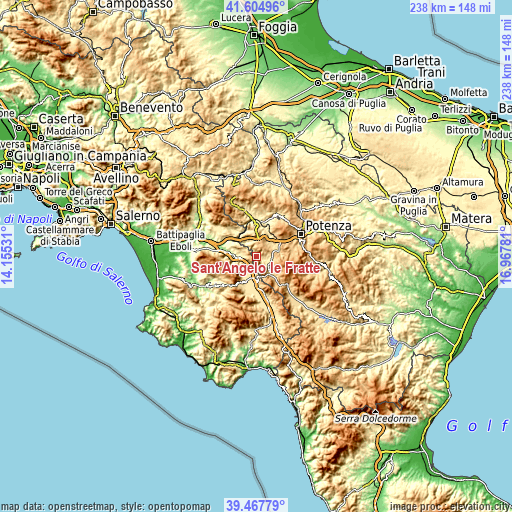 Topographic map of Sant'Angelo le Fratte