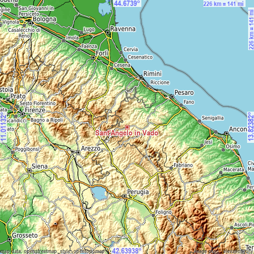 Topographic map of Sant'Angelo in Vado