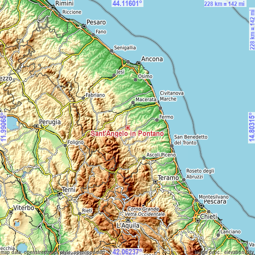 Topographic map of Sant'Angelo in Pontano