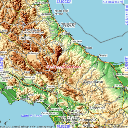 Topographic map of Sant'Angelo del Pesco