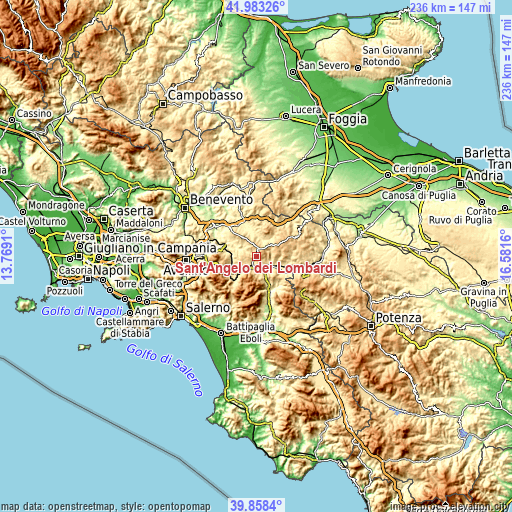 Topographic map of Sant'Angelo dei Lombardi